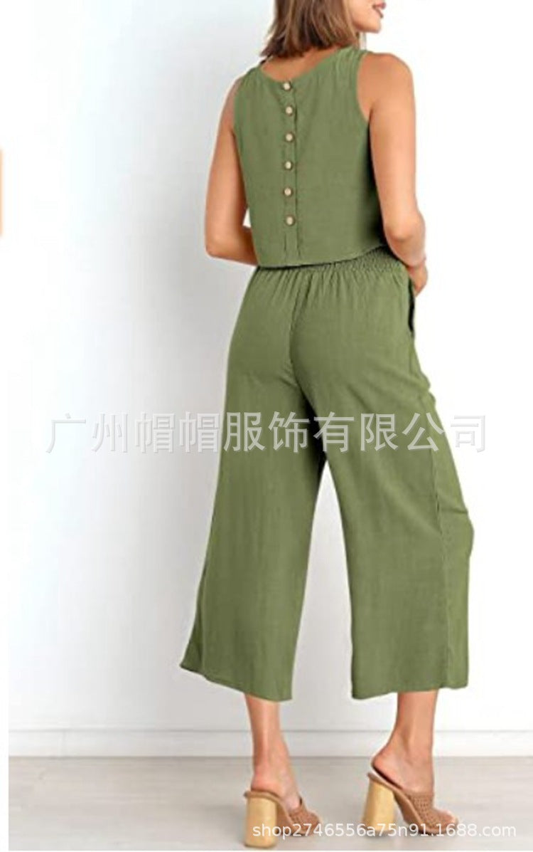 Women's Summer 2-Piece Sleeveless Crop Top & Pants Set