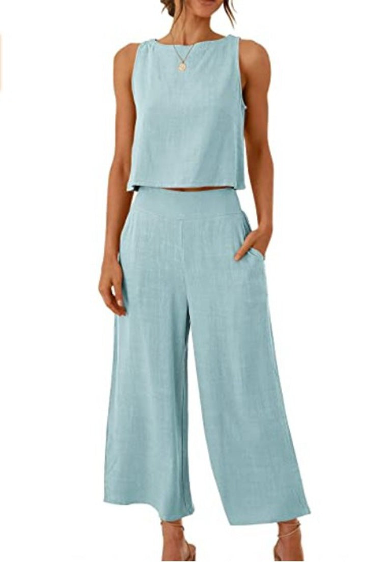 Women's Summer 2-Piece Sleeveless Crop Top & Pants Set