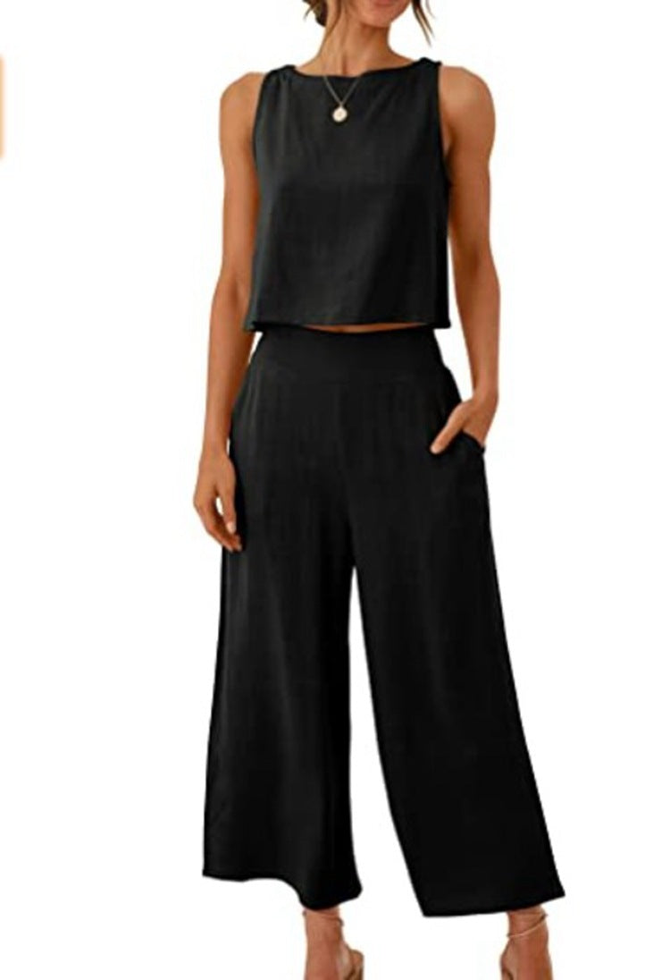 Women's Summer 2-Piece Sleeveless Crop Top & Pants Set