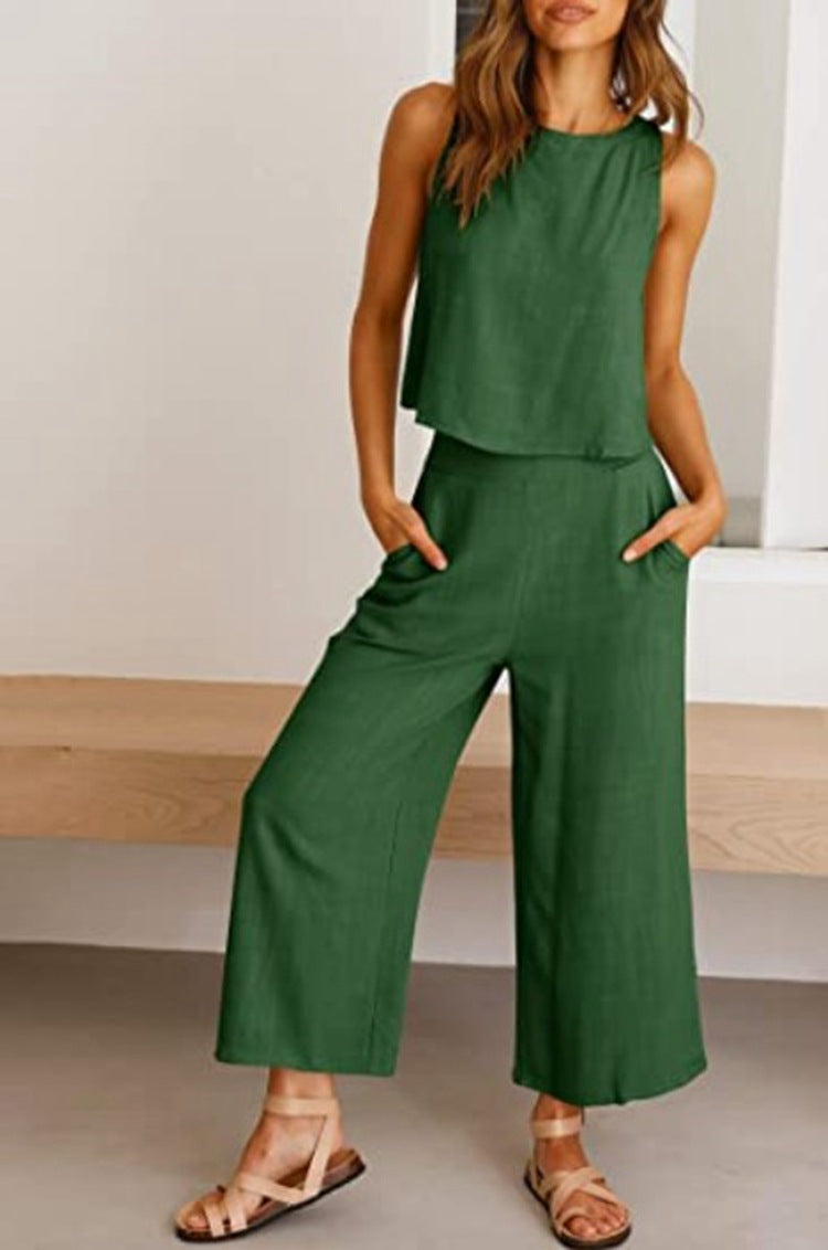 Women's Summer 2-Piece Sleeveless Crop Top & Pants Set