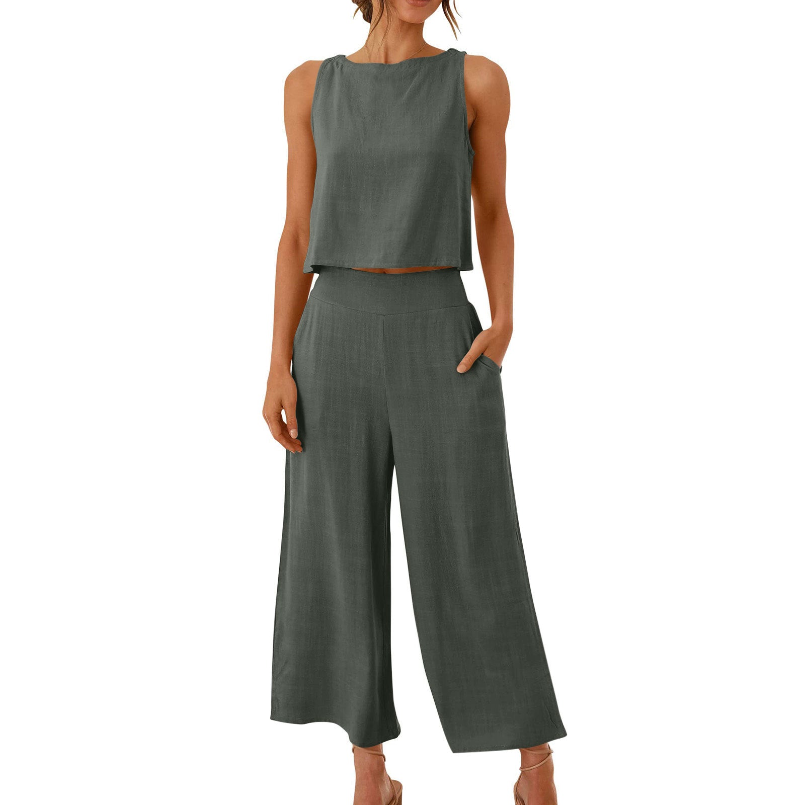 Women's Summer 2-Piece Sleeveless Crop Top & Pants Set