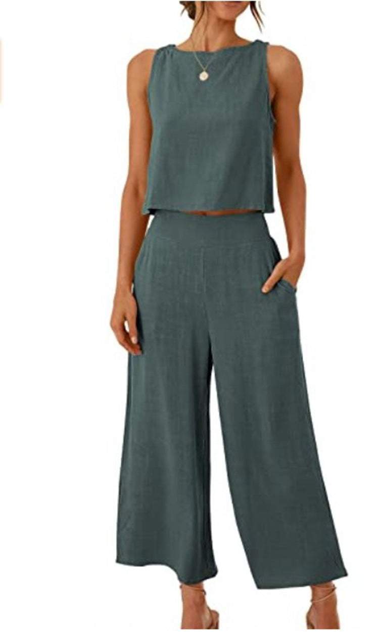 Women's Summer 2-Piece Sleeveless Crop Top & Pants Set