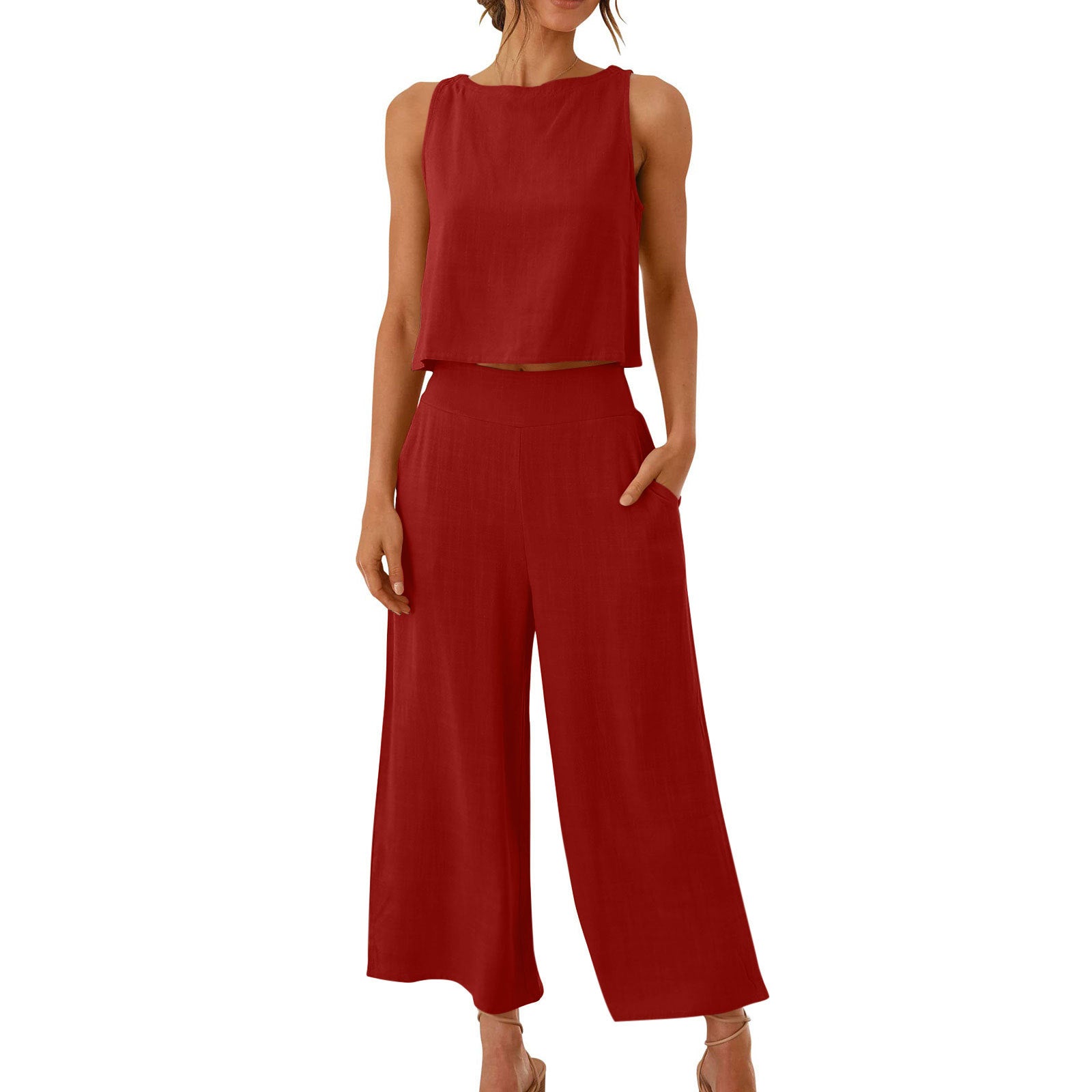 Women's Summer 2-Piece Sleeveless Crop Top & Pants Set