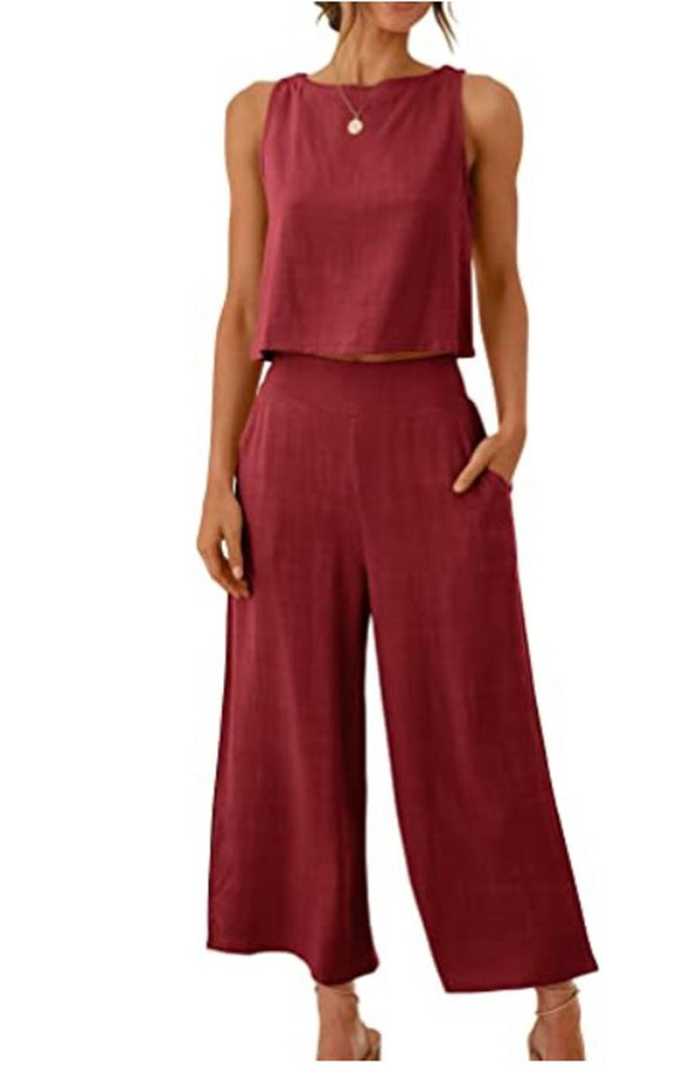 Women's Summer 2-Piece Sleeveless Crop Top & Pants Set