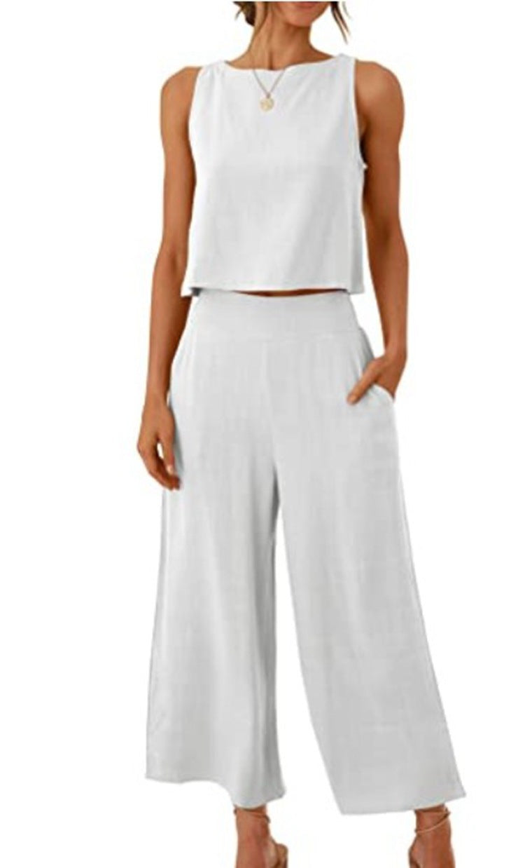 Women's Summer 2-Piece Sleeveless Crop Top & Pants Set