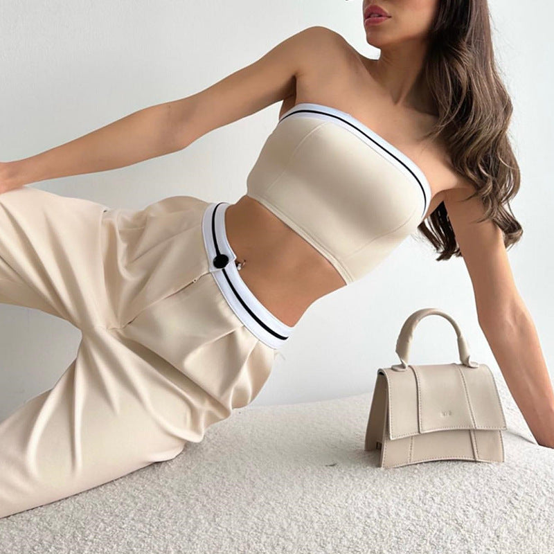 Colour Block Crop Top & Wide Leg Pants Set