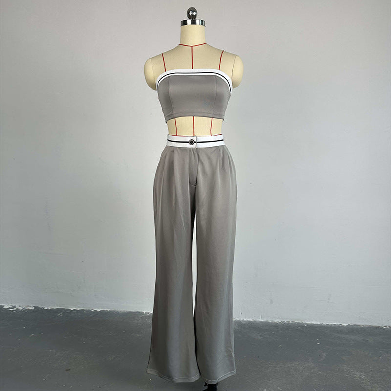 Colour Block Crop Top & Wide Leg Pants Set