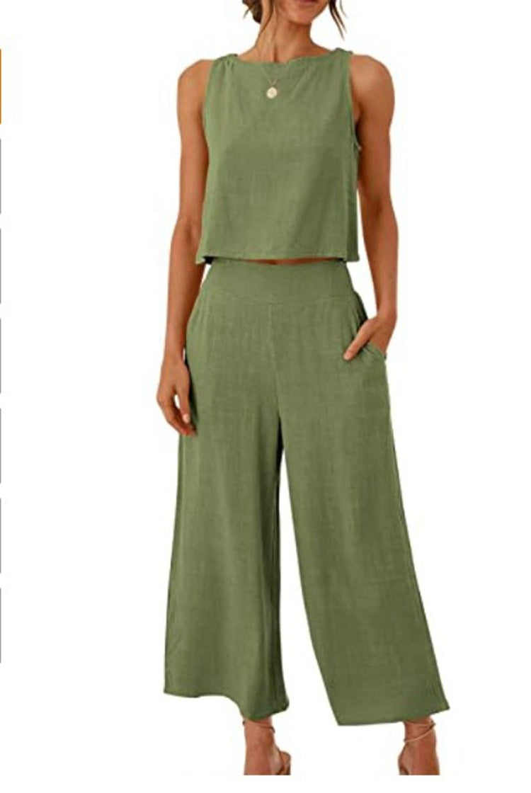 Women's Summer 2-Piece Sleeveless Crop Top & Pants Set