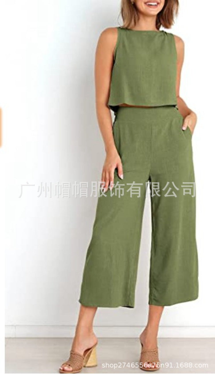 Women's Summer 2-Piece Sleeveless Crop Top & Pants Set