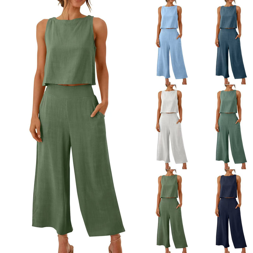 Women's Summer 2-Piece Sleeveless Crop Top & Pants Set
