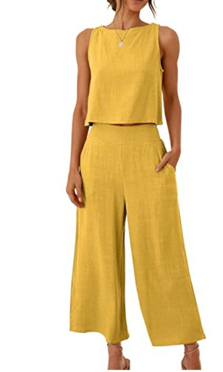 Women's Summer 2-Piece Sleeveless Crop Top & Pants Set