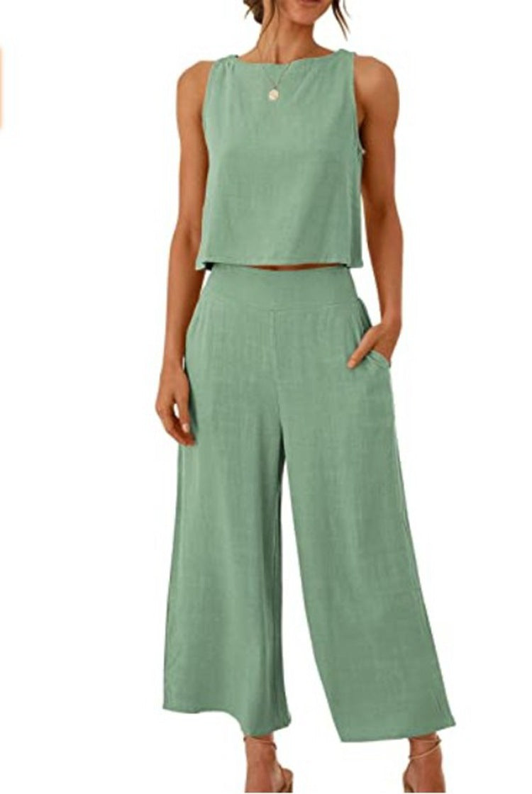 Women's Summer 2-Piece Sleeveless Crop Top & Pants Set