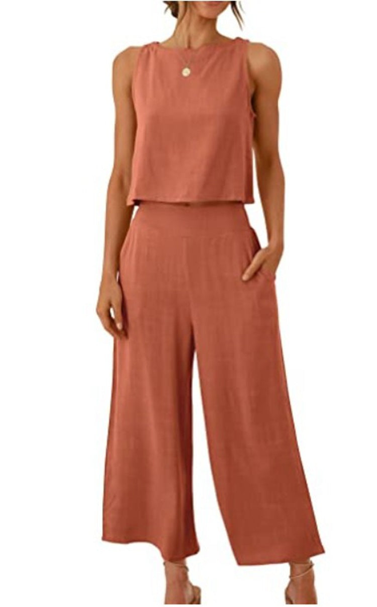 Women's Summer 2-Piece Sleeveless Crop Top & Pants Set
