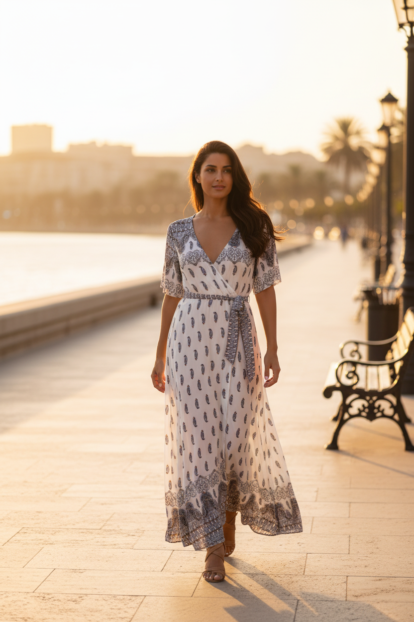 Bohemian Printed Maxi Dress Evening Stroll