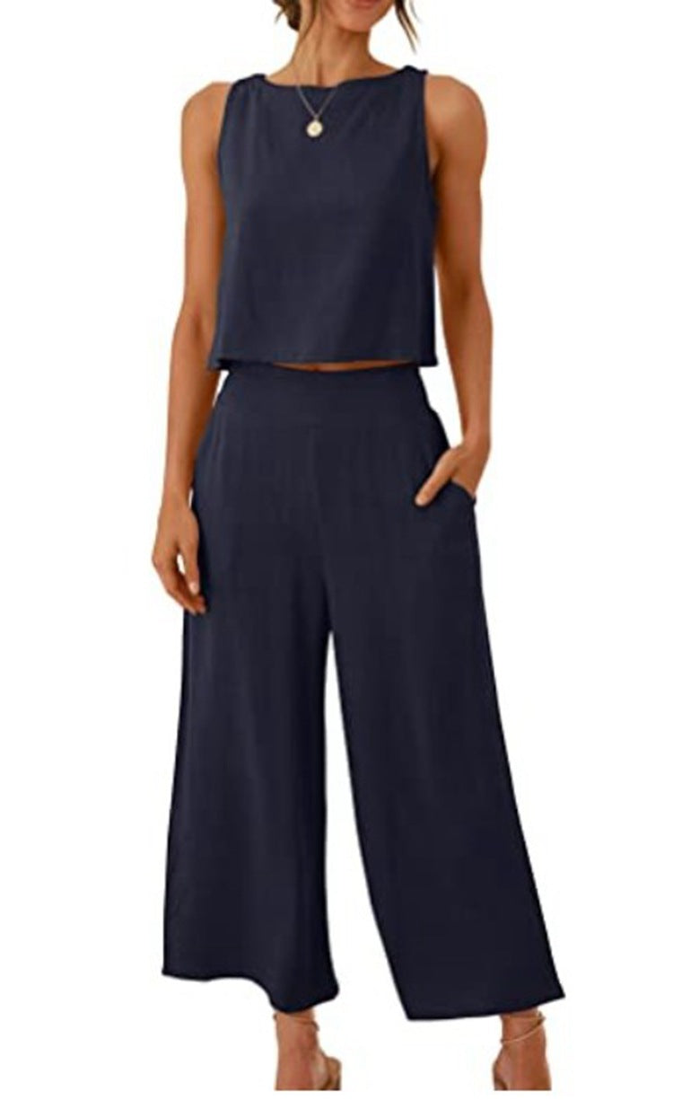 Women's Summer 2-Piece Sleeveless Crop Top & Pants Set