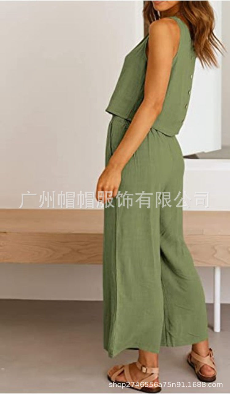Women's Summer 2-Piece Sleeveless Crop Top & Pants Set