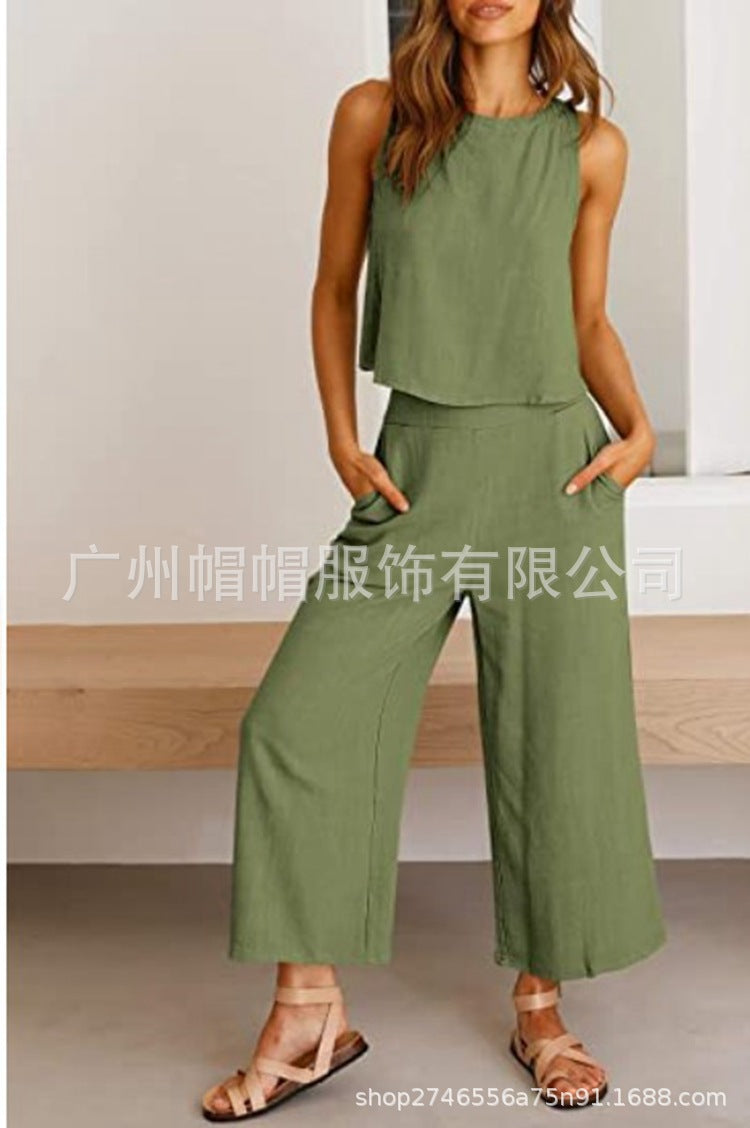 Women's Summer 2-Piece Sleeveless Crop Top & Pants Set