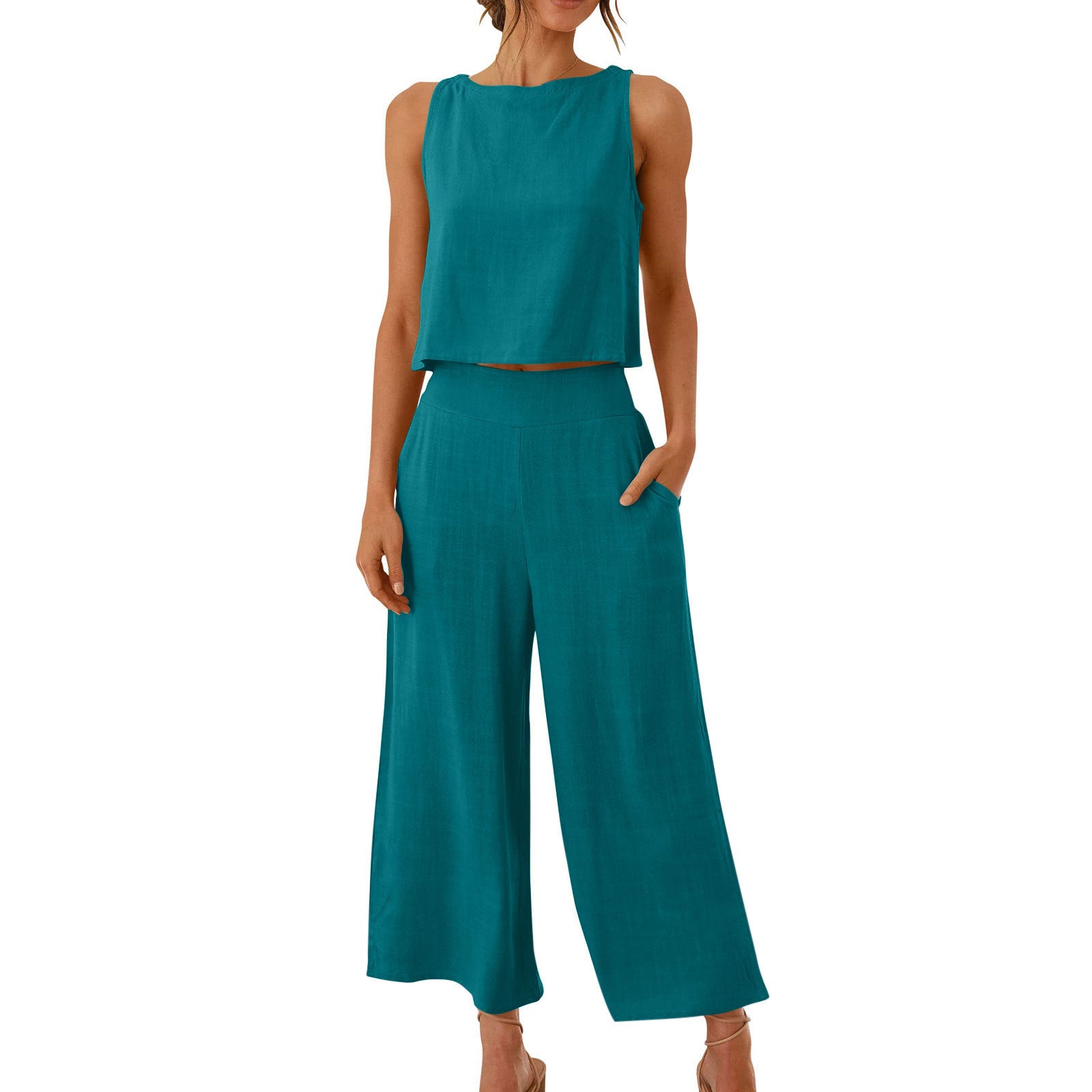 Women's Summer 2-Piece Sleeveless Crop Top & Pants Set